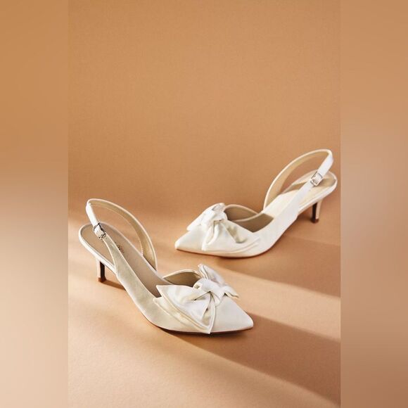 BHLDN Seychelles Neve Satin Bow Heels Ivory US 7 Bridal Wedding Shoes NWOB - Picture 3 of 6